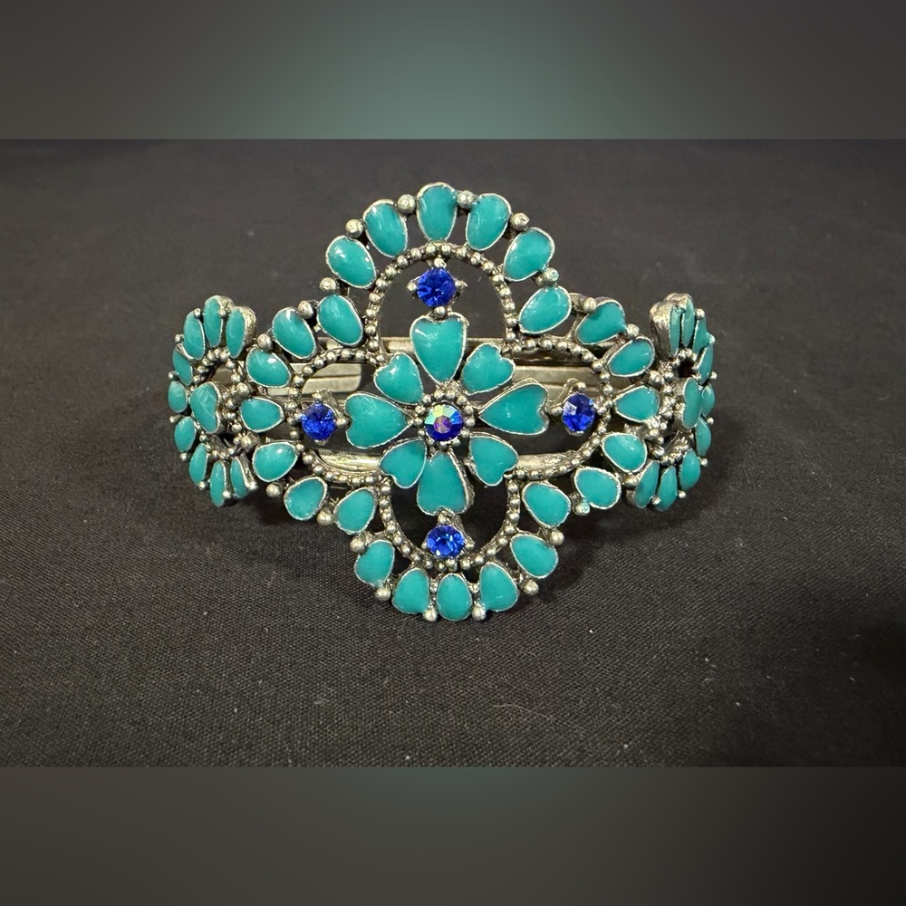 Vintage FAUX Native Zuni Turquoise Enamel Cuff Bracelet